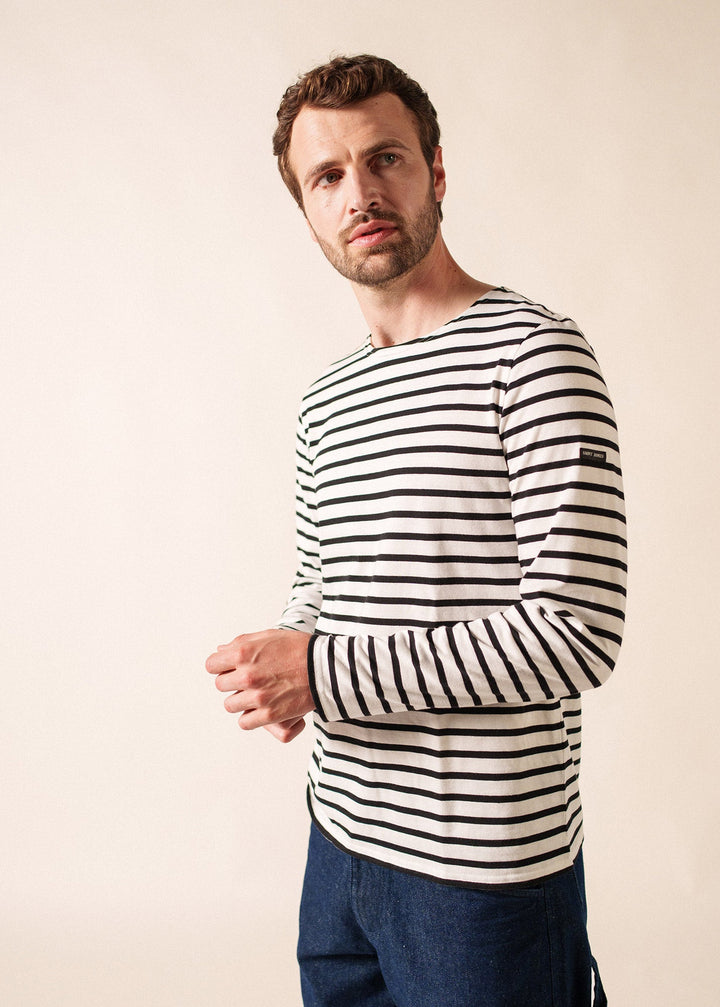 MINQUIERS MODERN - Authentic Breton Stripe Shirt | Soft Cotton | Men Fit (WHITE / BLACK)
