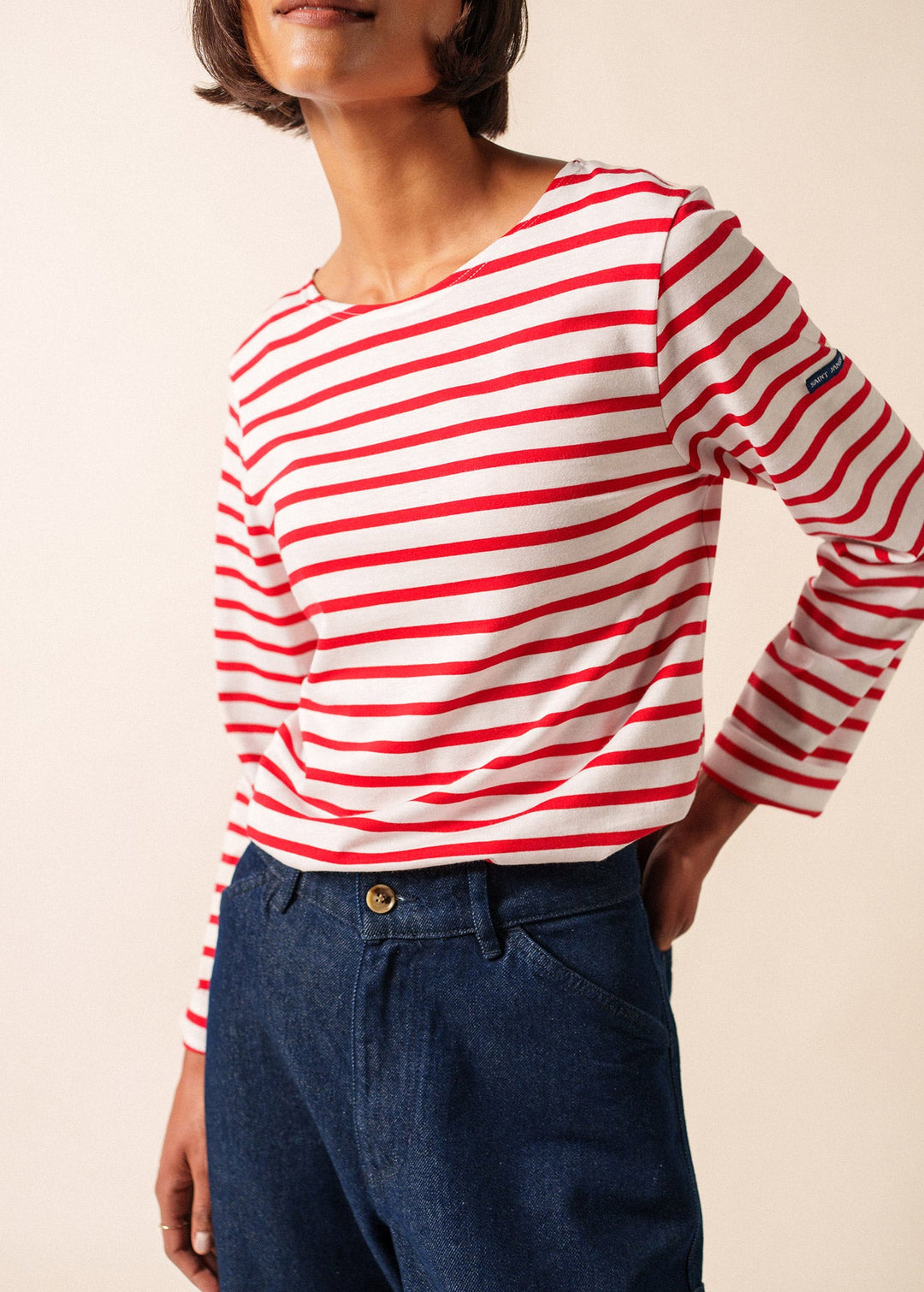 MINQUIERS MODERN - Authentic Breton Stripe Shirt | Soft Cotton | Men Fit (WHITE / RED)