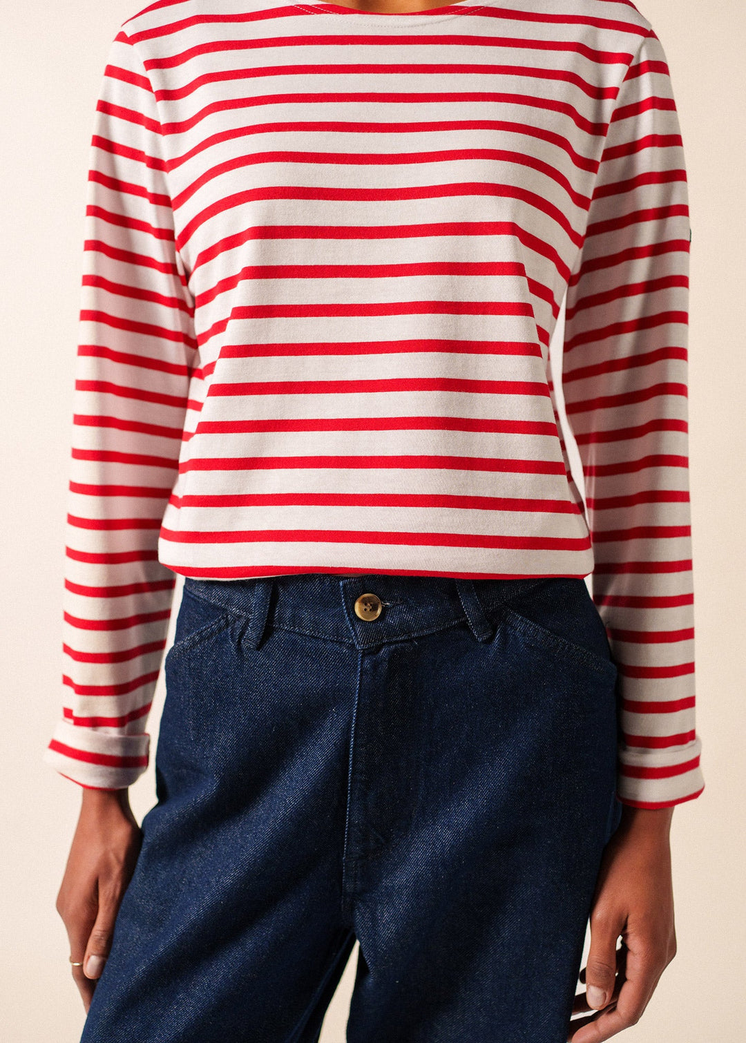 MINQUIERS MODERN - Authentic Breton Stripe Shirt | Soft Cotton | Men Fit (WHITE / RED)