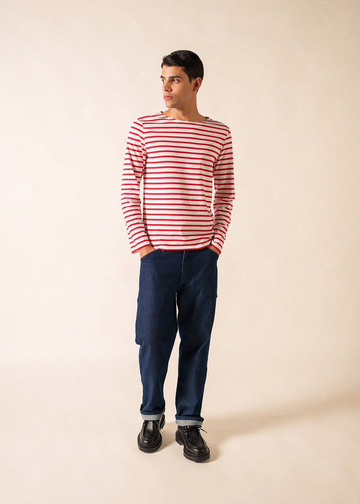 MINQUIERS MODERN - Authentic Breton Stripe Shirt | Soft Cotton | Men Fit (WHITE / RED)