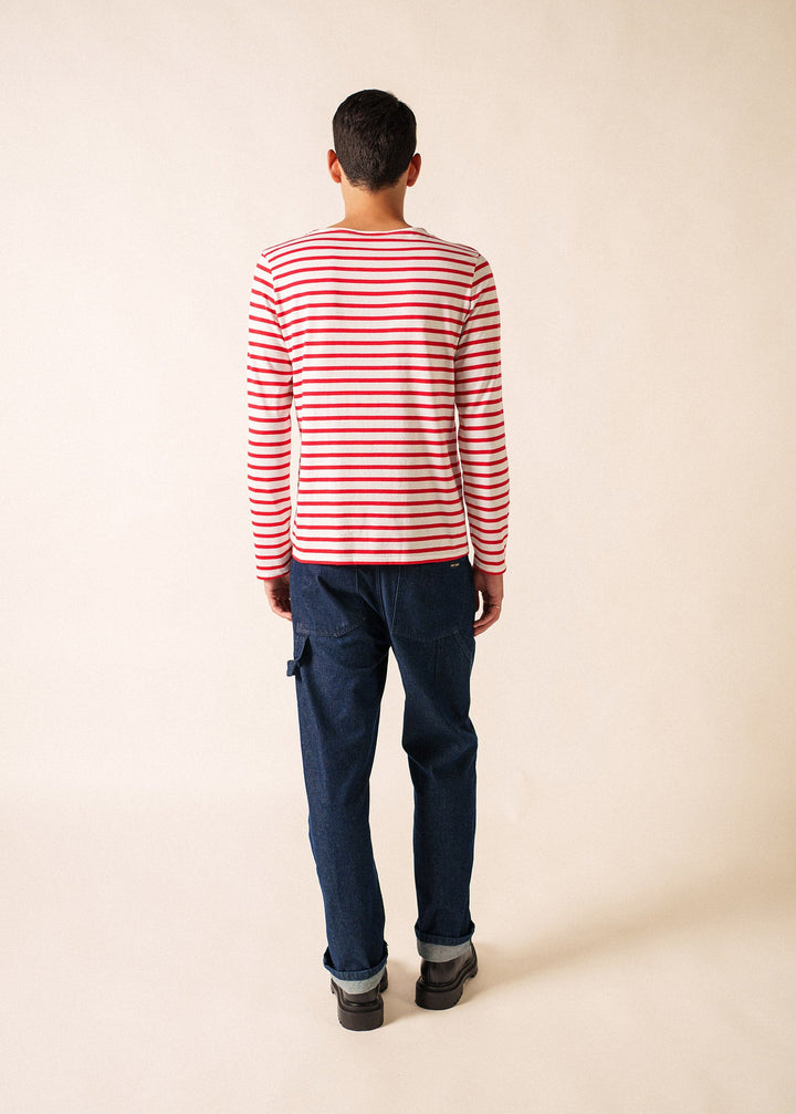 MINQUIERS MODERN - Authentic Breton Stripe Shirt | Soft Cotton | Men Fit (WHITE / RED)