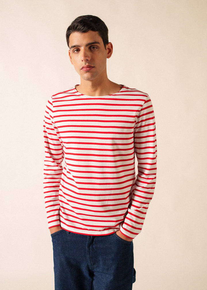 MINQUIERS MODERN - Authentic Breton Stripe Shirt | Soft Cotton | Men Fit (WHITE / RED)