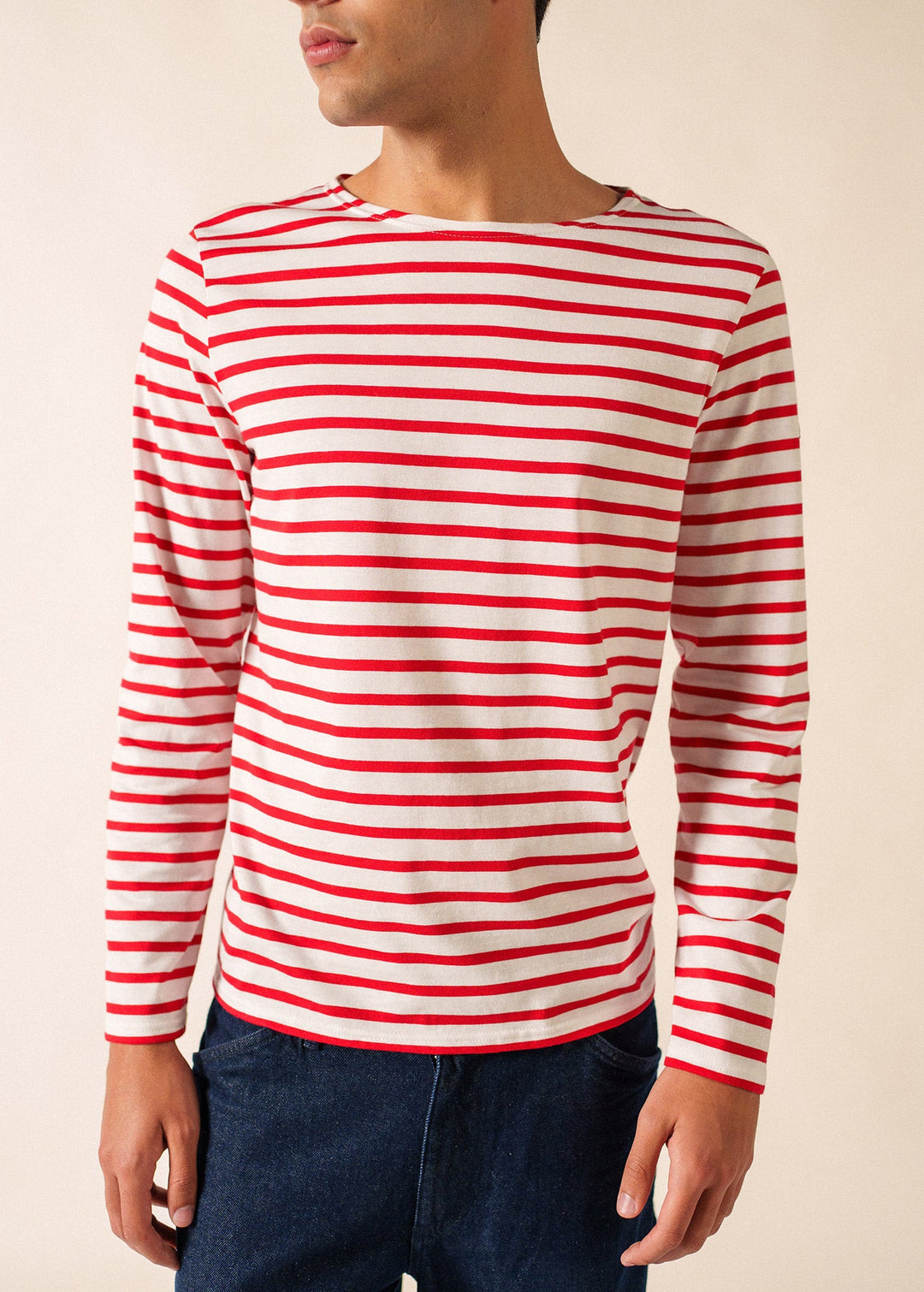MINQUIERS MODERN - Authentic Breton Stripe Shirt | Soft Cotton | Men Fit (WHITE / RED)