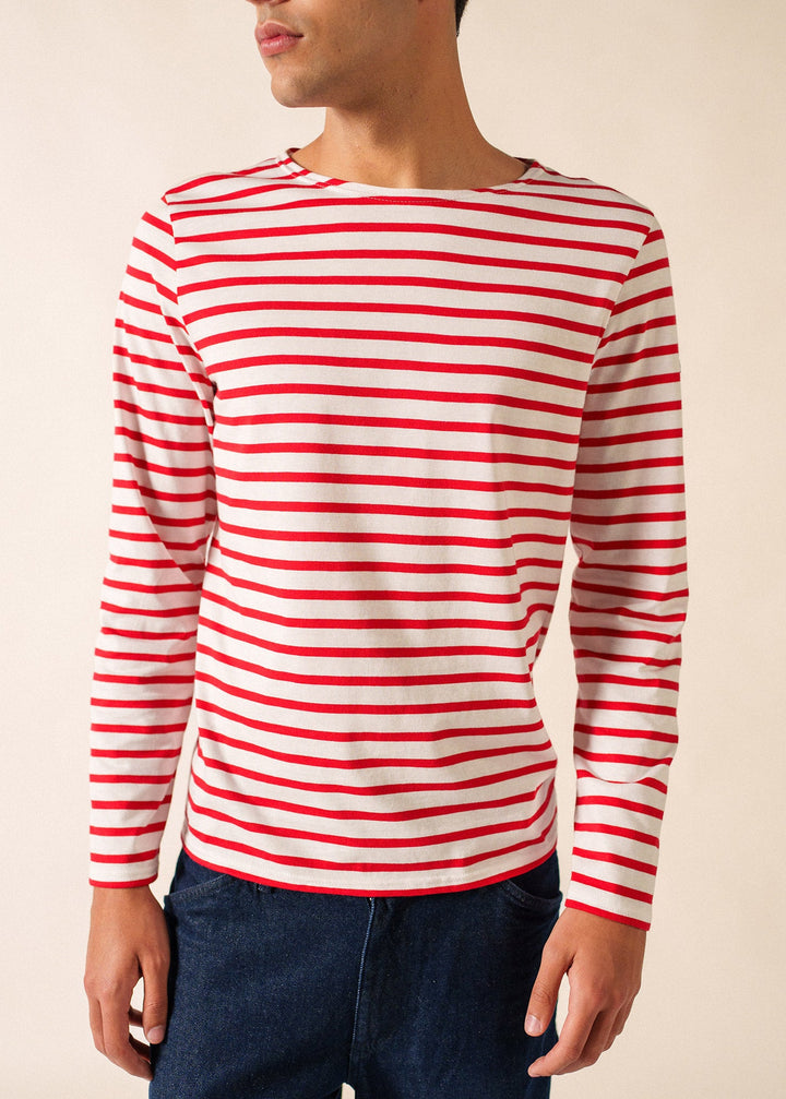 MINQUIERS MODERN - Authentic Breton Stripe Shirt | Soft Cotton | Men Fit (WHITE / RED)