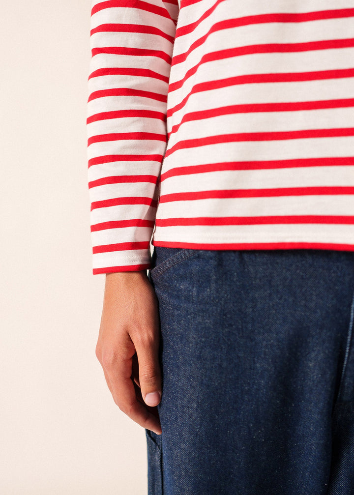 MINQUIERS MODERN - Authentic Breton Stripe Shirt | Soft Cotton | Men Fit (WHITE / RED)