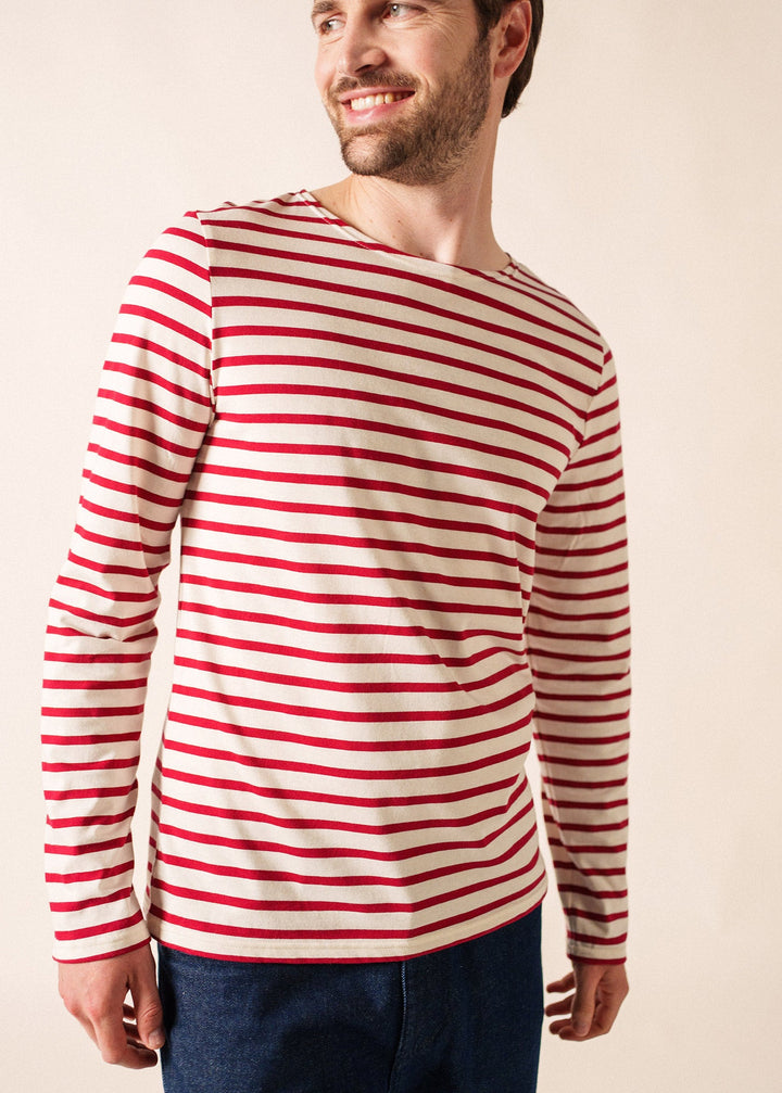 MINQUIERS MODERN - Authentic Breton Stripe Shirt | Soft Cotton | Men Fit (ECRU / MAROON)