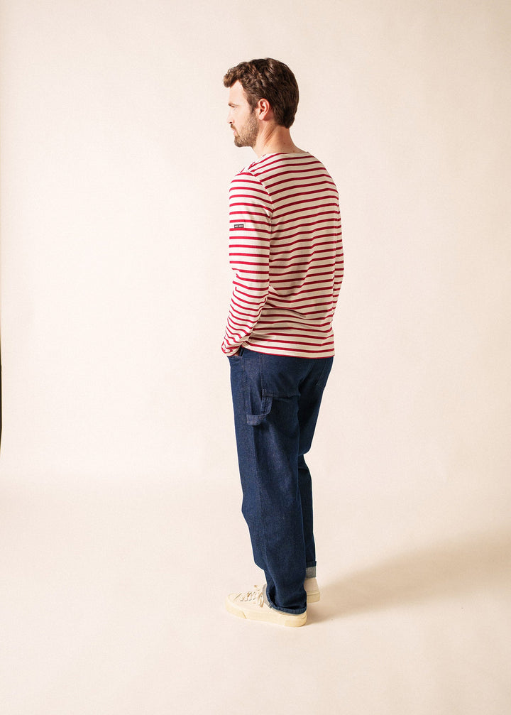 MINQUIERS MODERN - Authentic Breton Stripe Shirt | Soft Cotton | Men Fit (ECRU / MAROON)