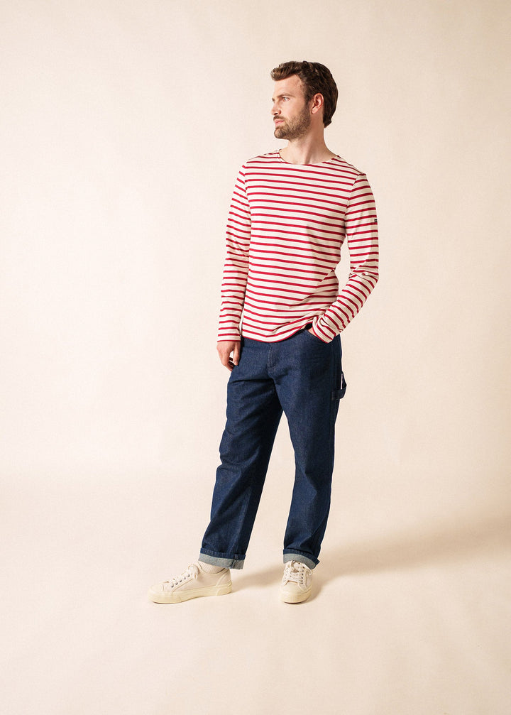 MINQUIERS MODERN - Authentic Breton Stripe Shirt | Soft Cotton | Men Fit (ECRU / MAROON)