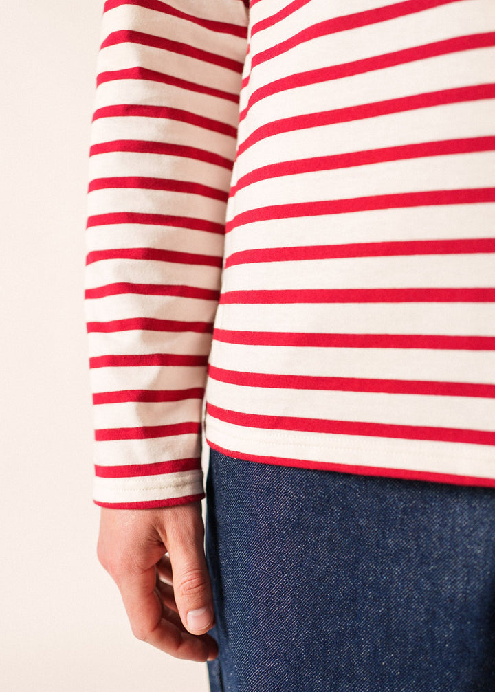 MINQUIERS MODERN - Authentic Breton Stripe Shirt | Soft Cotton | Men Fit (ECRU / MAROON)