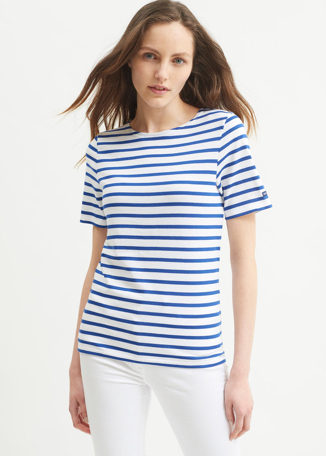 LEVANT MODERN - Breton Stripe Short Sleeve Shirt | Soft Cotton | Unisex Fit (WHITE / ROYAL BLUE)