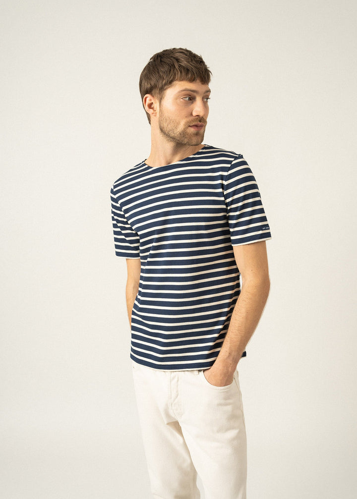 LEVANT MODERN - Breton Stripe Short Sleeve Shirt | Soft Cotton | Unisex Fit (NAVY / ECRU)