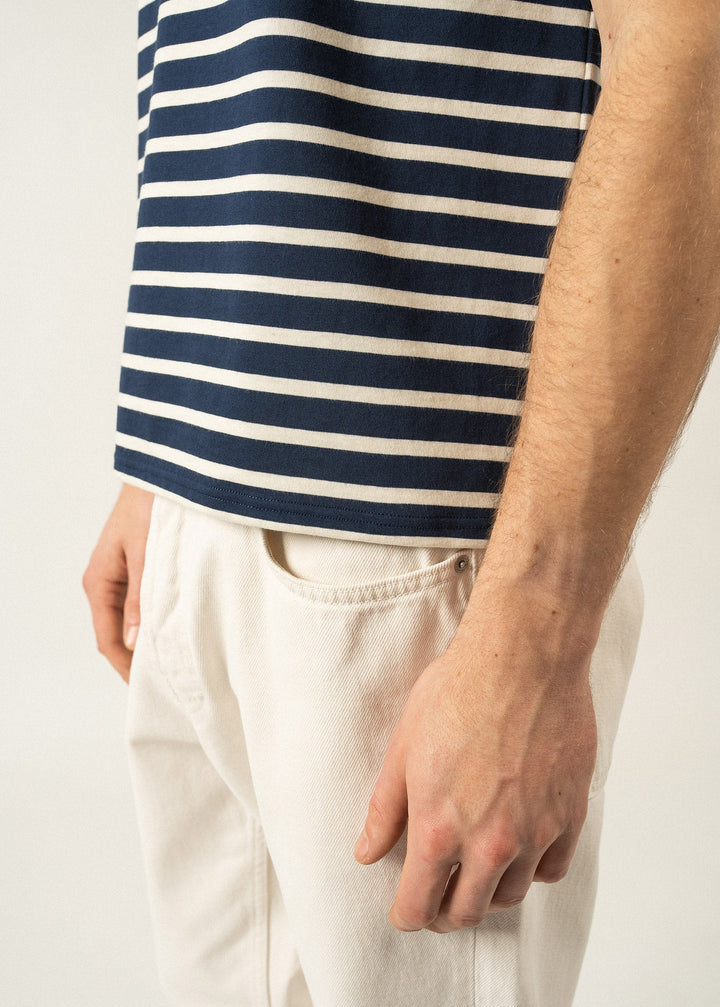 LEVANT MODERN - Breton Stripe Short Sleeve Shirt | Soft Cotton | Unisex Fit (NAVY / ECRU)