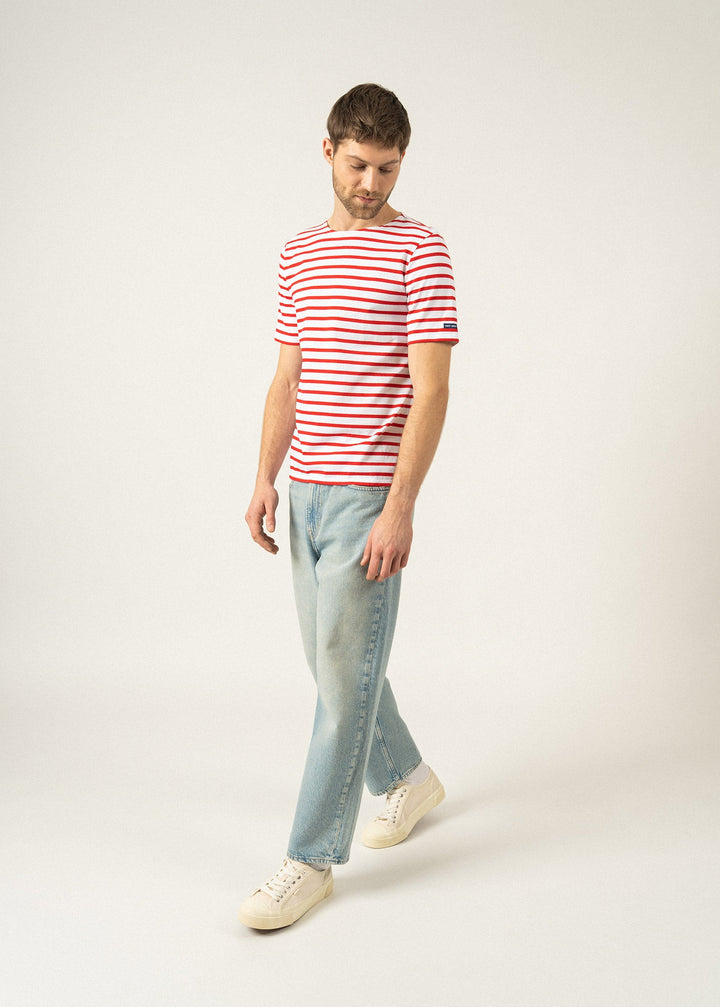 LEVANT MODERN - Breton Stripe Short Sleeve Shirt | Soft Cotton | Unisex Fit (WHITE / RED)
