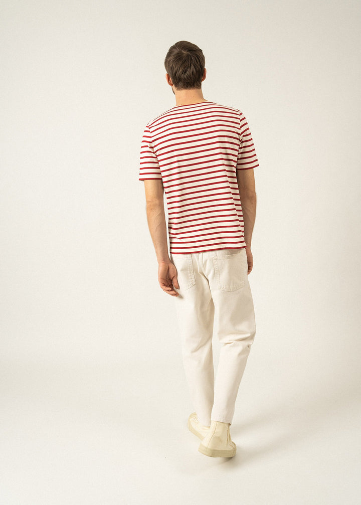 LEVANT MODERN - Breton Stripe Short Sleeve Shirt | Soft Cotton | Unisex Fit (ECRU / MAROON)