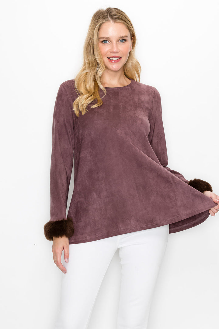 Anabelle Stretch Suede Top with Fur