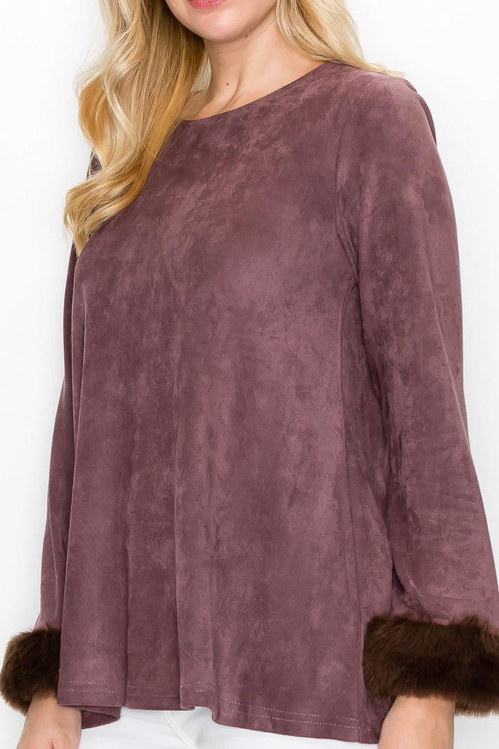 Anabelle Stretch Suede Top with Fur