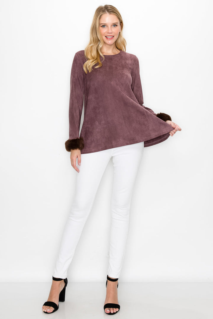 Anabelle Stretch Suede Top with Fur