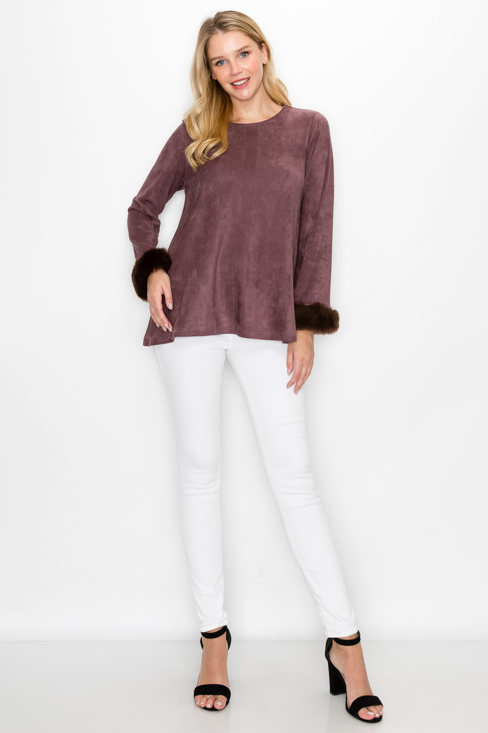 Anabelle Stretch Suede Top with Fur