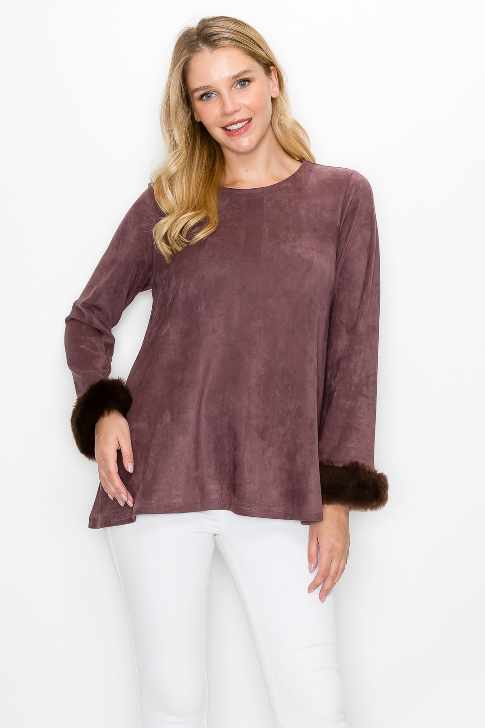 Anabelle Stretch Suede Top with Fur