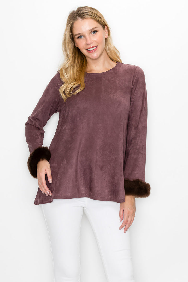 Anabelle Stretch Suede Top with Fur