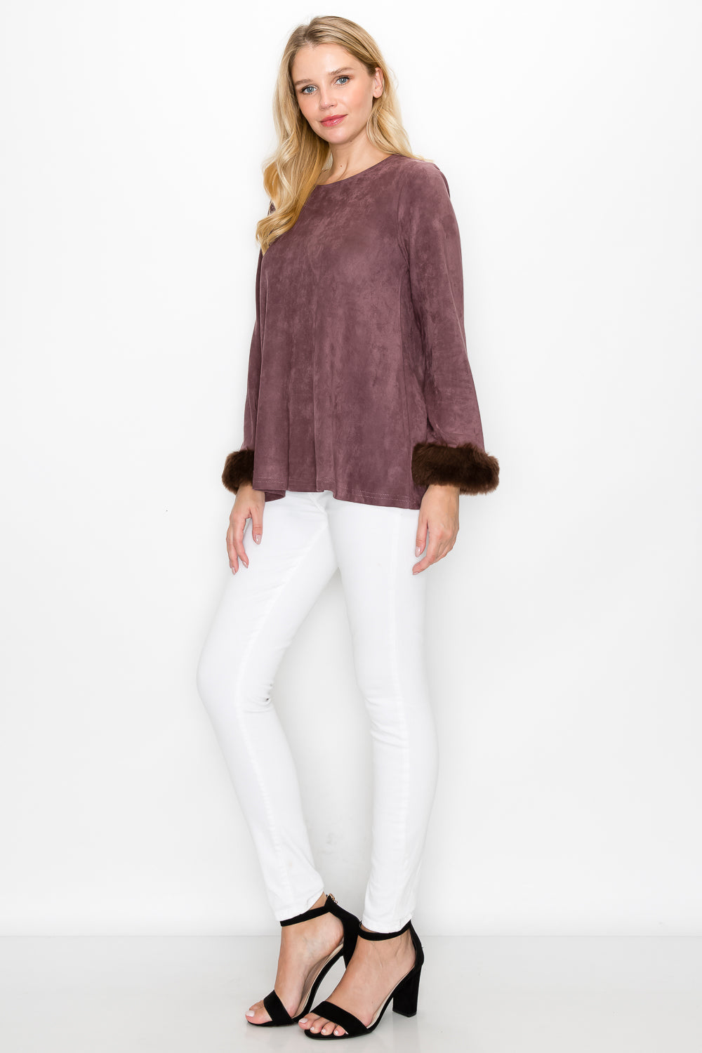Anabelle Stretch Suede Top with Fur