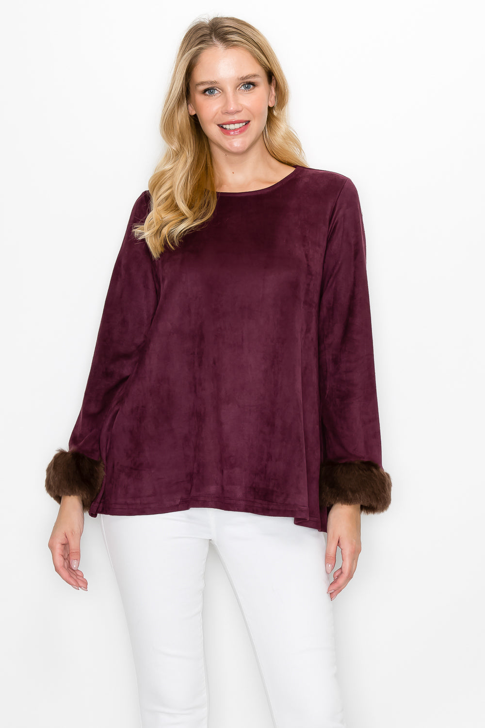 Anabelle Stretch Suede Top with Fur