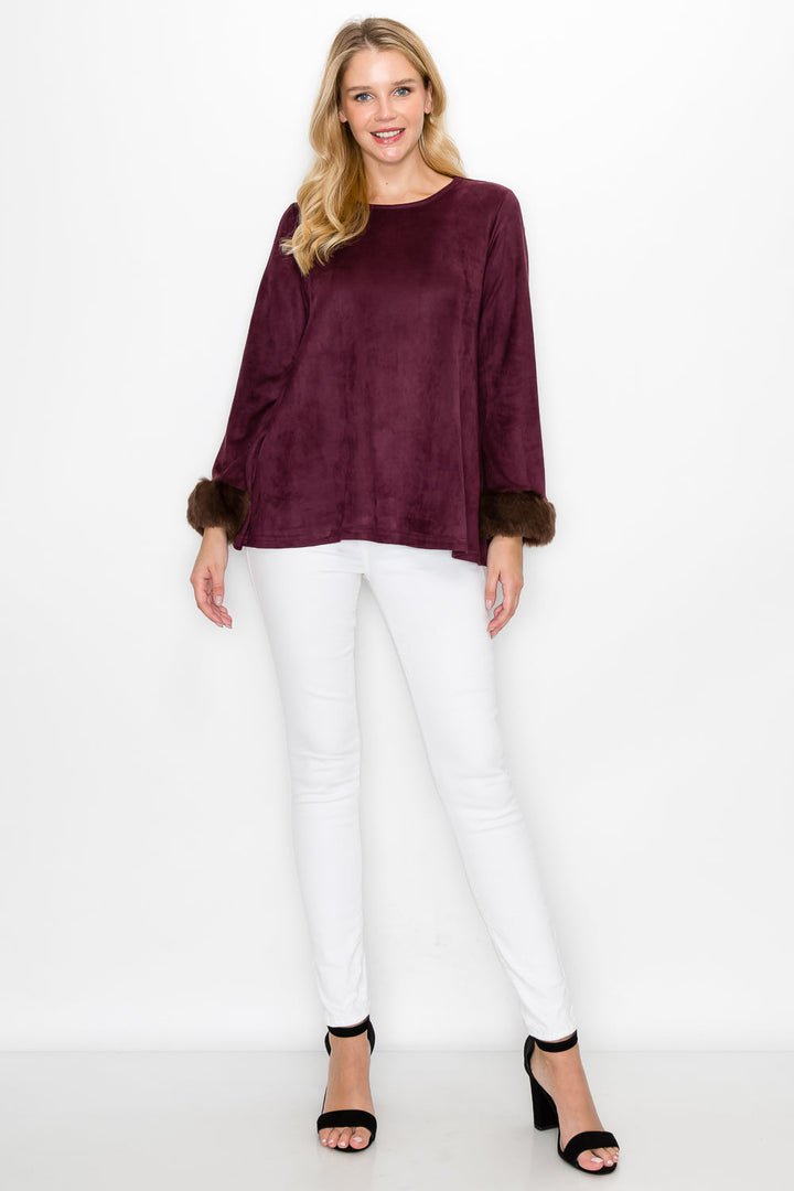 Anabelle Stretch Suede Top with Fur