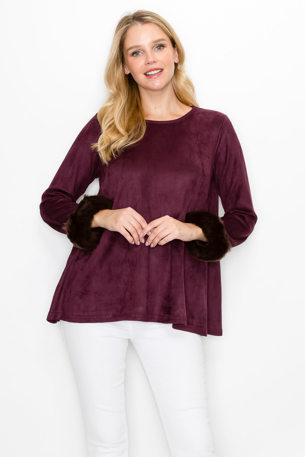 Anabelle Stretch Suede Top with Fur