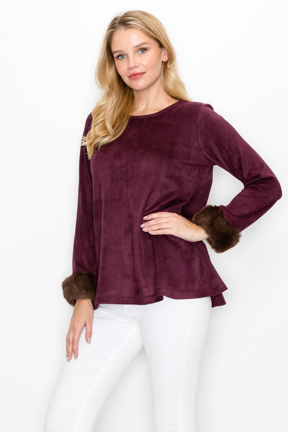 Anabelle Stretch Suede Top with Fur