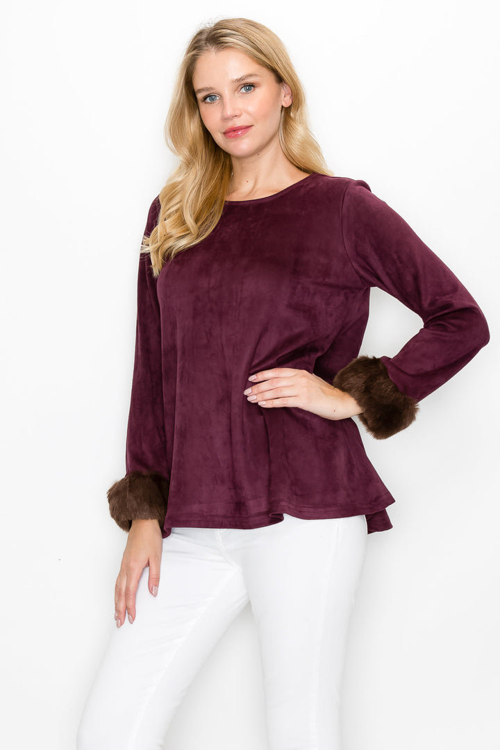 Anabelle Stretch Suede Top with Fur