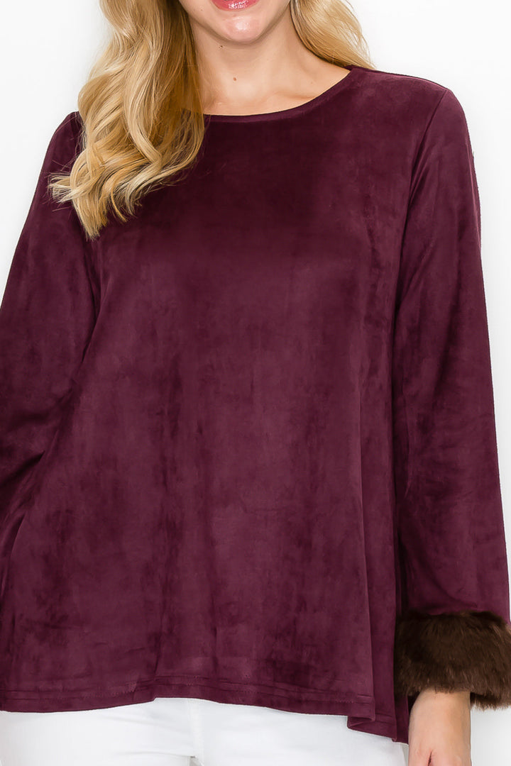 Anabelle Stretch Suede Top with Fur