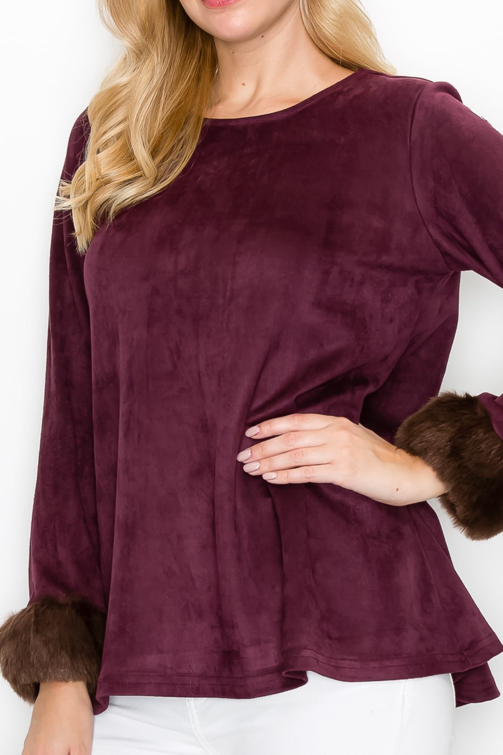 Anabelle Stretch Suede Top with Fur