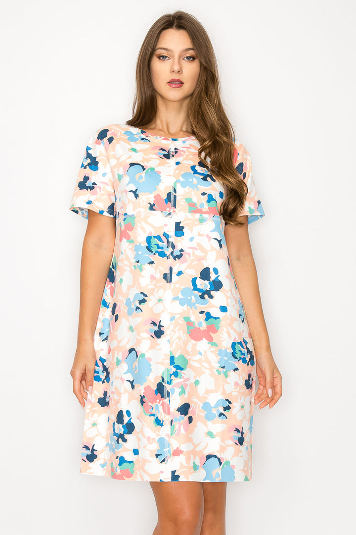 Audrey Stretch Suede Dress - Multi Flower Print