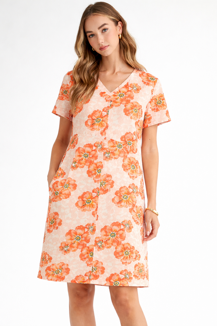 Audrey Stretch Suede Dress - Poppy Flower Print
