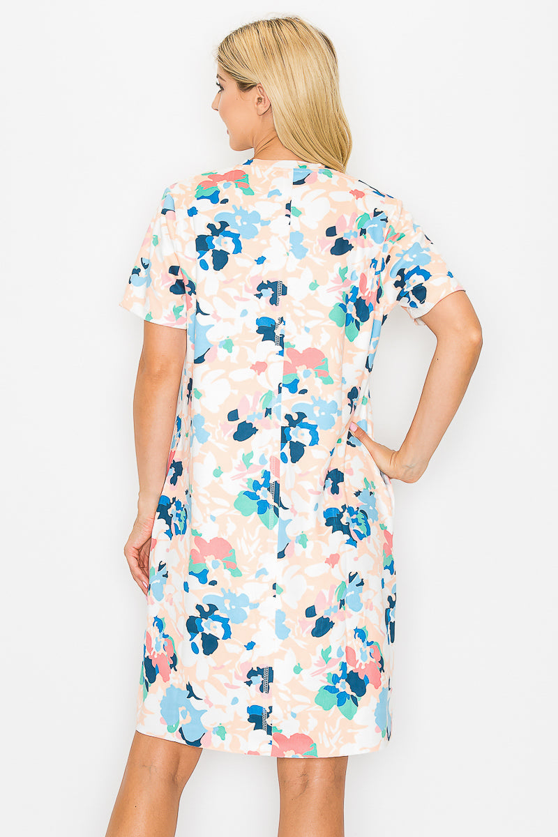 Audrey Stretch Suede Dress - Multi Flower Print