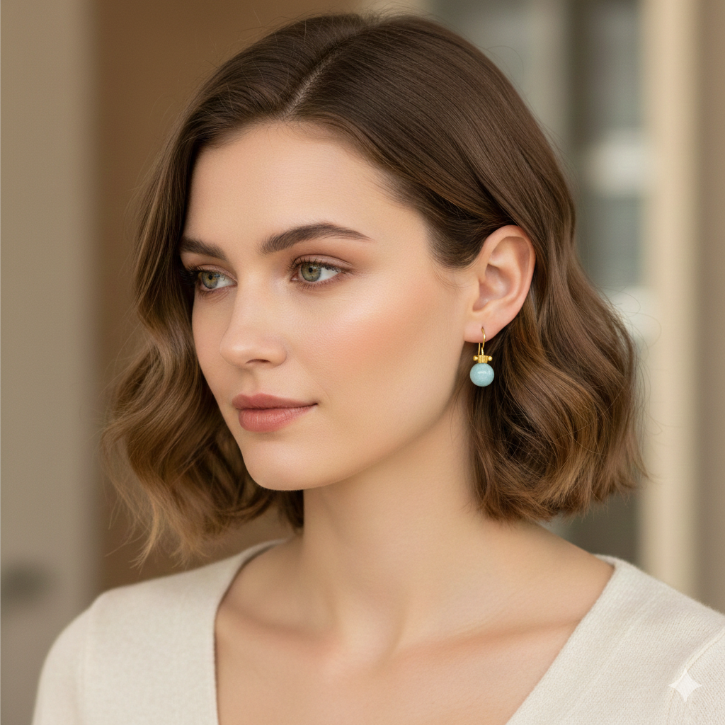 Amazonite And Matte Gold Column Top Earrings