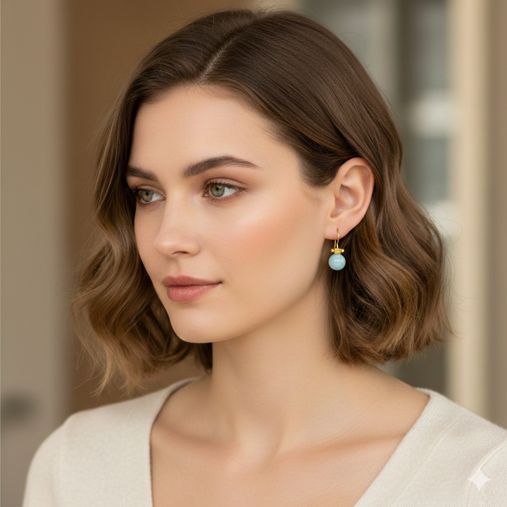 Amazonite And Matte Gold Column Top Earrings