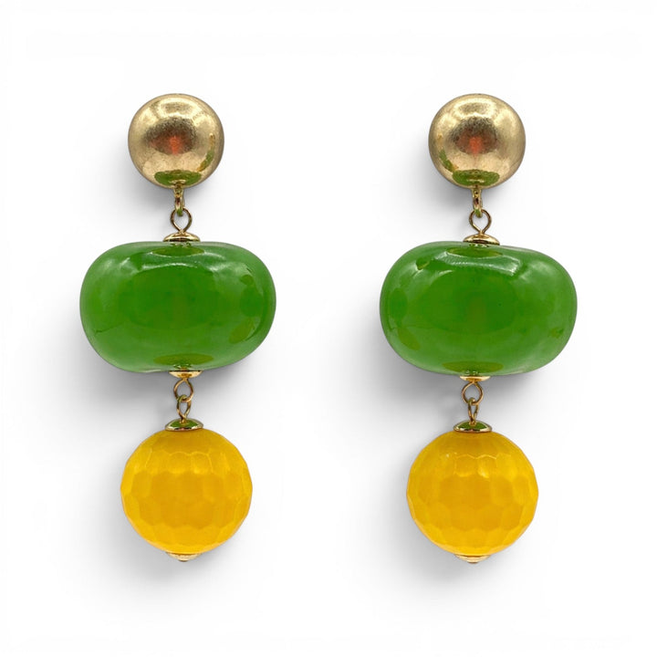 Analise Triple Green And Yellow Resin Pierced Earrings