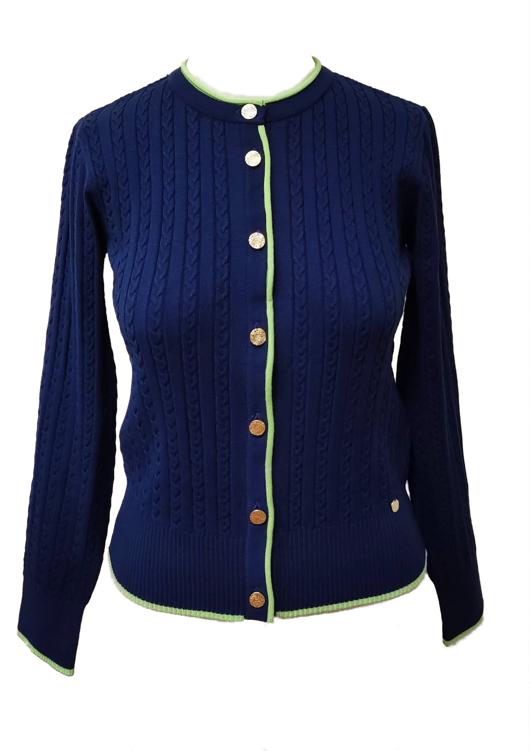Kristin Cable-Knit Cardigan, Navy / Lime