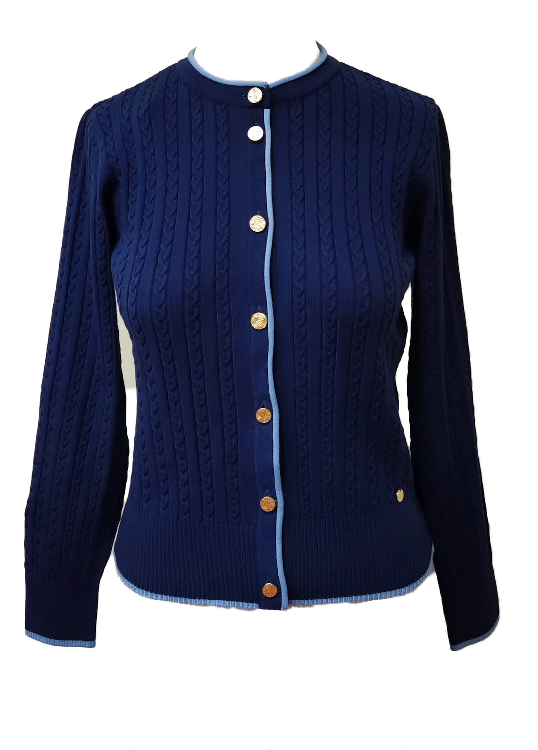 Kristin Cable-Knit Cardigan, Navy / Sky Blue