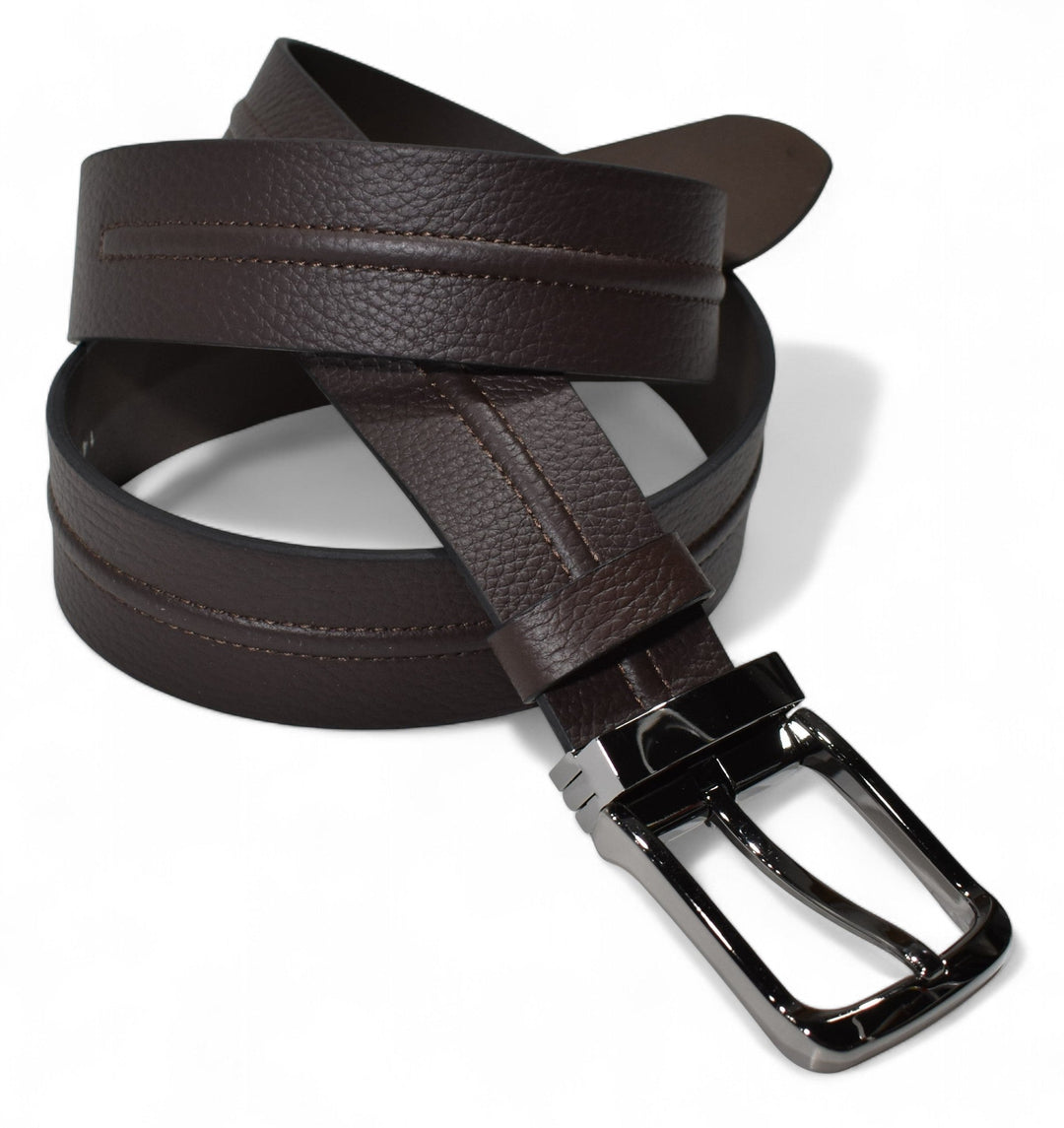 Leather pebble grain belt in chocolate by Marcello.