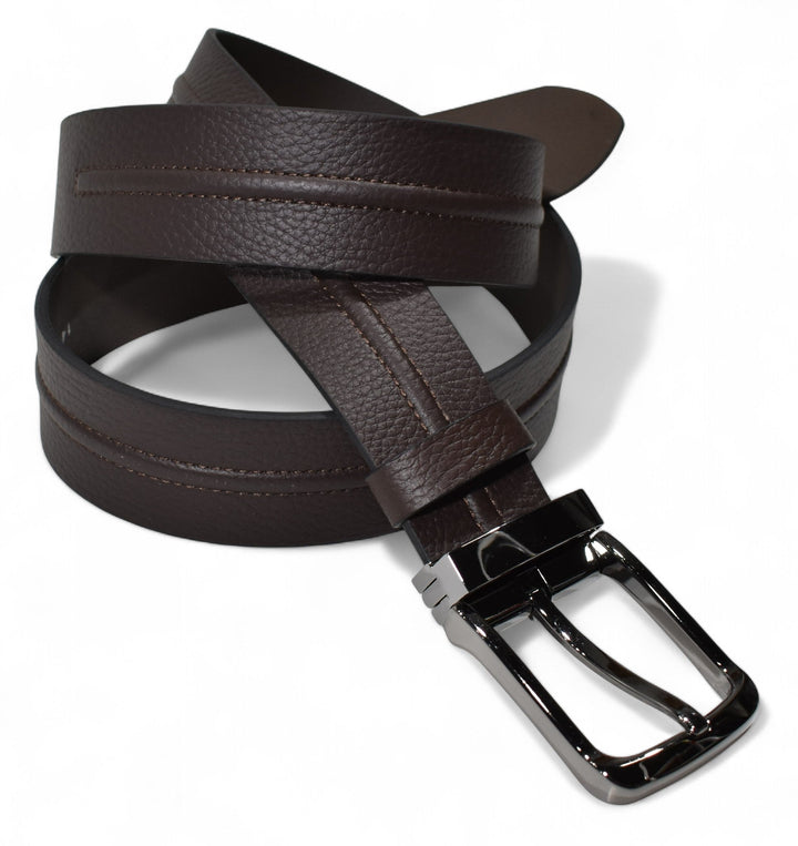 Leather pebble grain belt in chocolate by Marcello.
