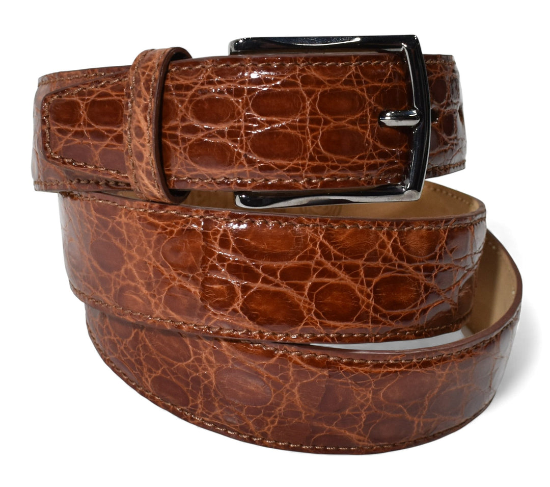Marcello genuine crocodile belt in Cognac.