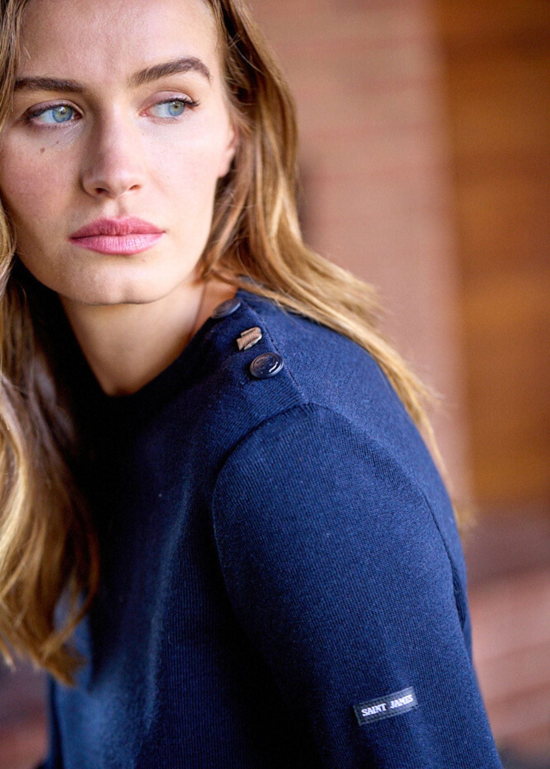 BREGANCON - Breton Sweater with Jacquard Elbow Patch for Women (NAVY)