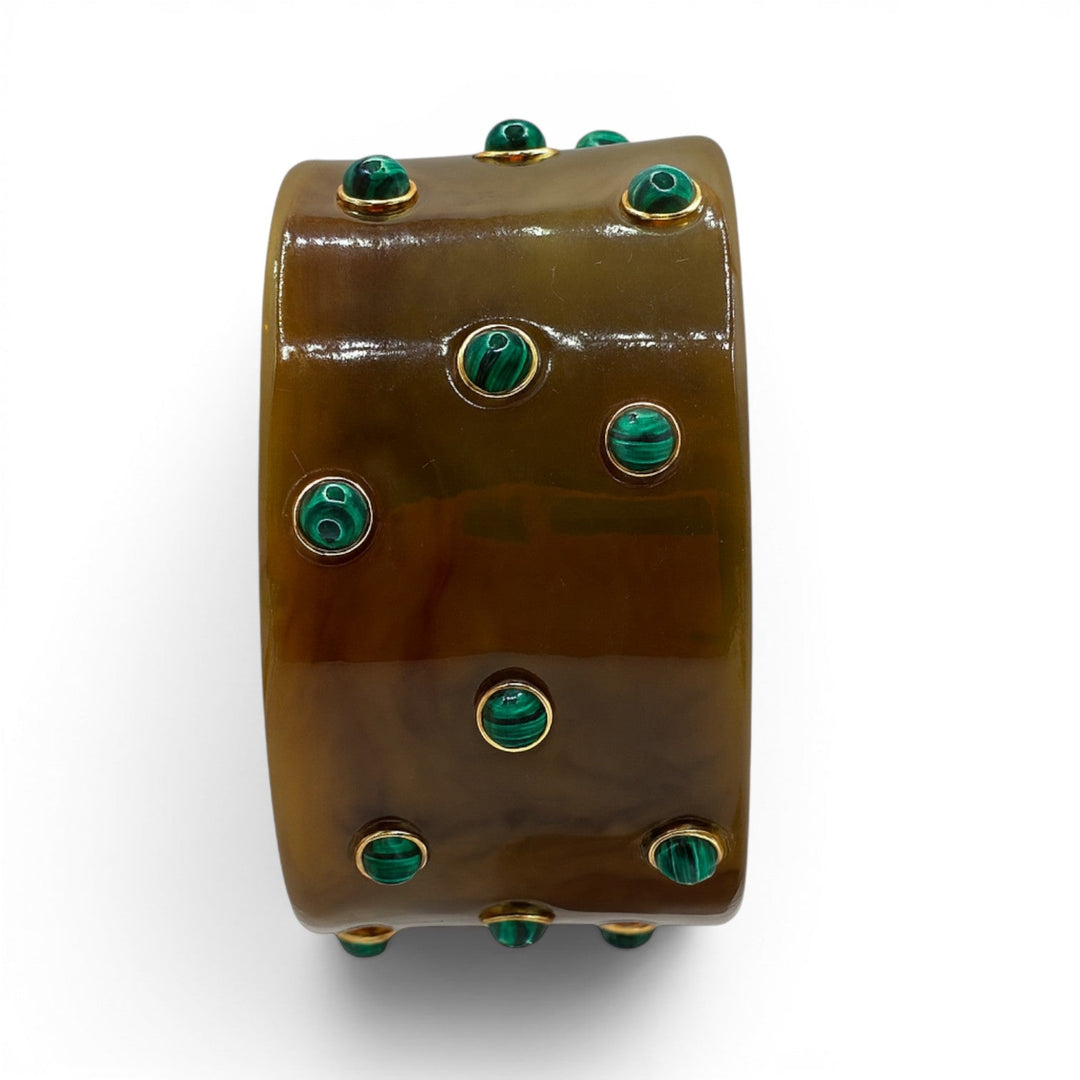 Bella Resin Amber Bangle With Malachite Resin Stones