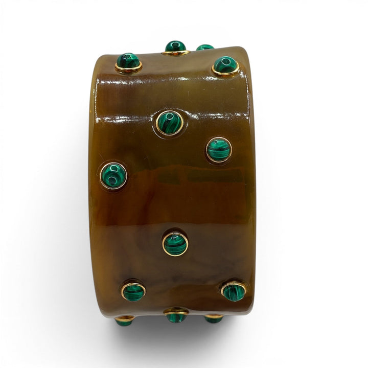 Bella Resin Amber Bangle With Malachite Resin Stones