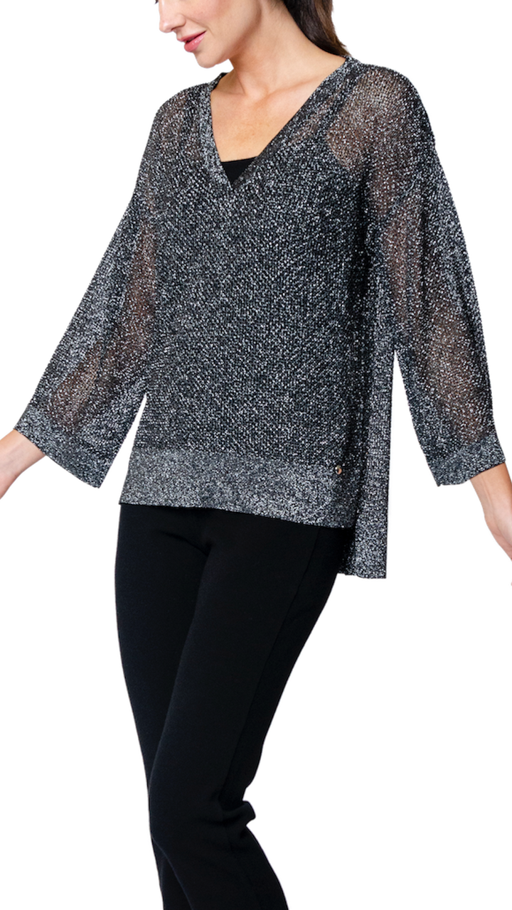 Angelina Mesh Top; Silver Black