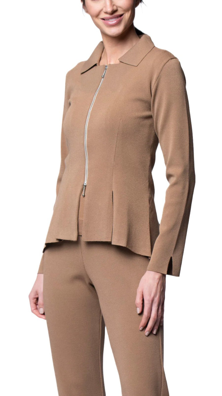 Nikkie Flat-Knit Zip Jacket ; Mocha