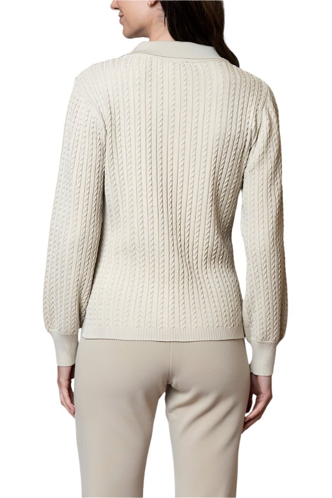Hope Long Sleeved Crew-Neck Cable-Knit Top, Warm Beige