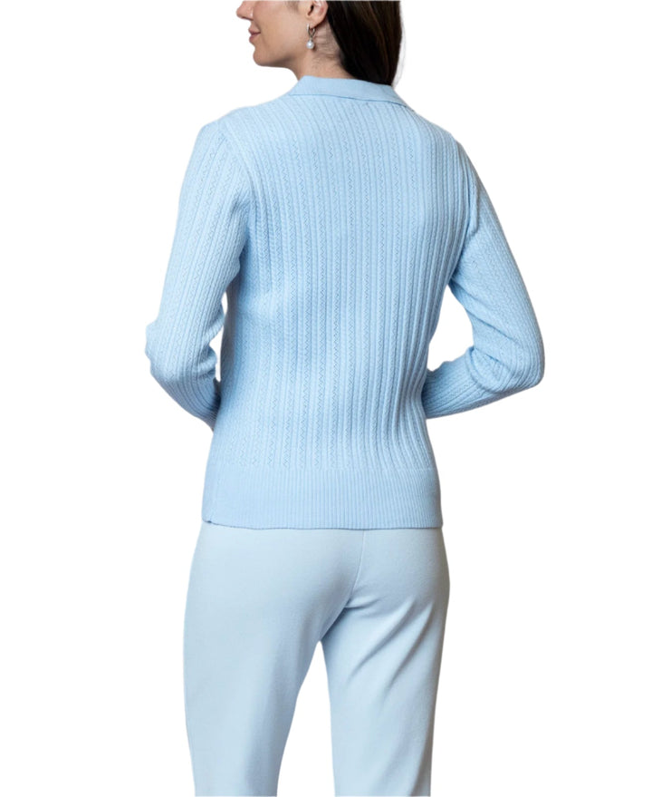 Macy Lace-Cable-Knit Cardigan, Baby Blue